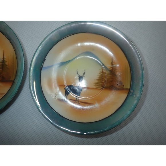 Art Deco lusterware Saucer plate deer silhouette Lot of 4 Vintage Hand Painted - Picture 2 of 5